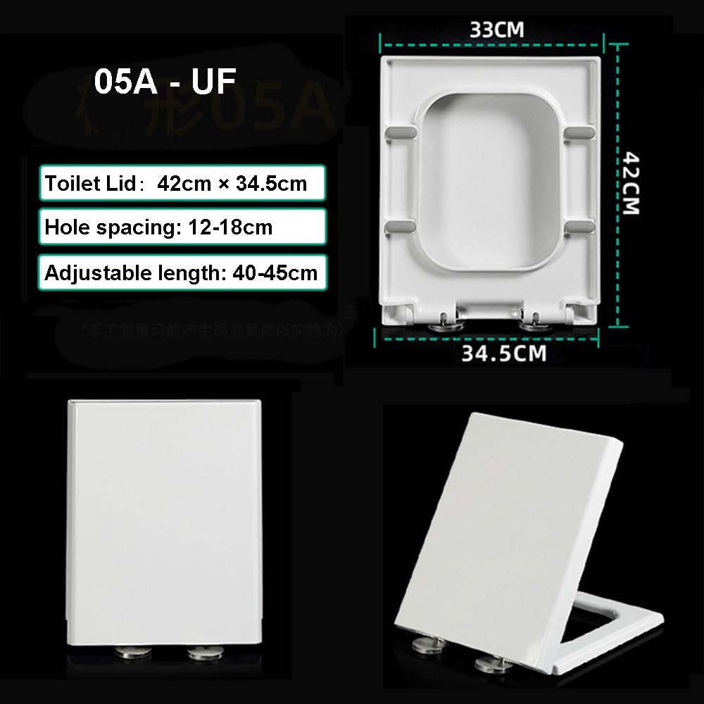Tapa cuadrada blanca para asiento de inodoro, forma rectangular, cierre suave silencioso, fácil fijación superior, agujero ciego, modelos 03B (05A)