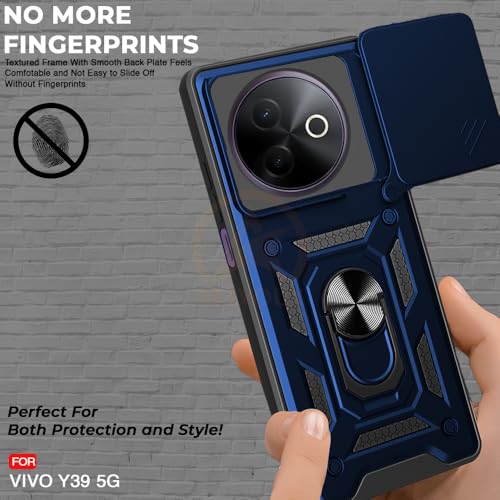 Image of Armor Bumper Back Cover Case for Vivo Y39 5G Rotating Camera Cover, Ring Holder & Kickstand | Heavy Duty & 360 Degree Protection Vivo Y39 5G Back Cover (Blue)