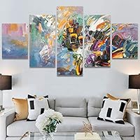 SIGNWIN 5 Panel Canvas Wall Art Modern Art Contemporary Digital Art Dramatic Geometric Multicolor Patterns for Home Decorations Ready to Hang - 60