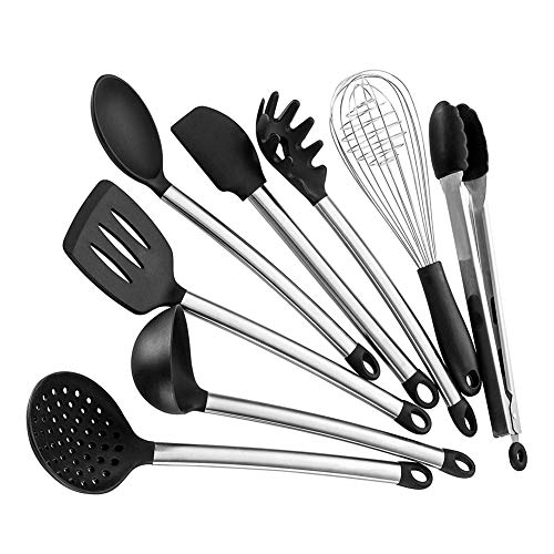 Frifer Utensilios de Cocina Set de 8 Piezas Accesorios de Horno de Silicona Acero Inoxidable, Antiadherente y Resistente al Calor