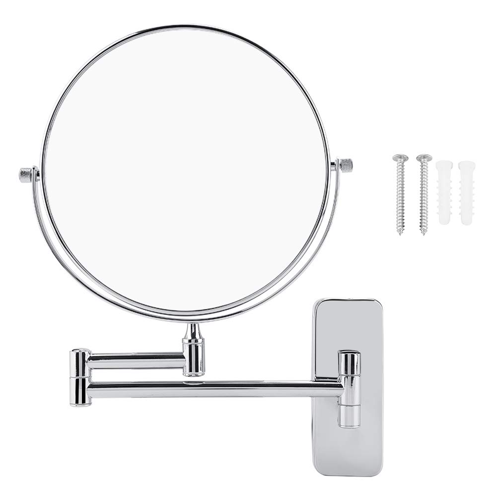 Miroir de maquillage double face mural en chrome brillant avec miroir rotatif grossissement 10x