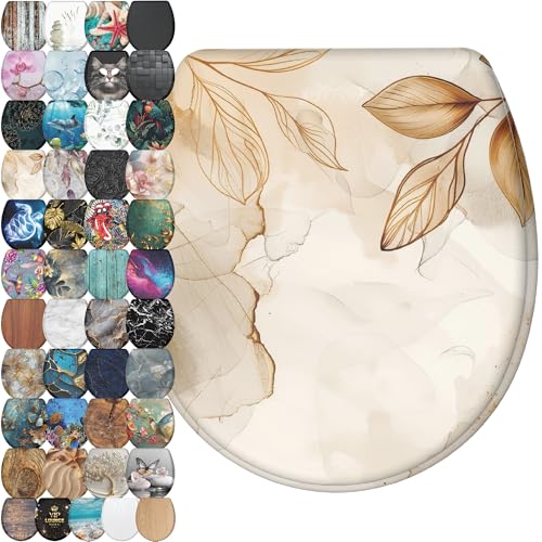 Image of Sanilo Wooden Toilet Seat with Quick Release & Soft Close [ROUND] - Decorative & Slow Close Molded Wood Seat - With One Click for Easy Installation & Cleaning - With Adjustable Fit (Faylora)