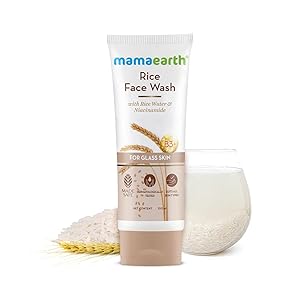 MAMAEARTH Rice Water Face Wash with Niacinamide | Gentle Exfoliating Cleanser for Radiant Skin | Hydrating Formula | All Skin Type | 3.38 Fl Oz (100ml)