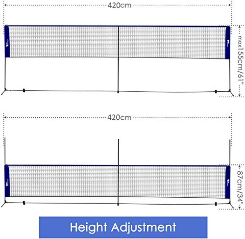 amzdeal Badminton Net,Portable Volleyball and Tennis Net with Adjustable Heights, 14ft / 4.2m Foldable Indoor Outdoor Training Net