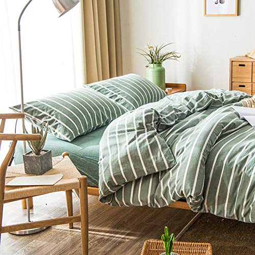 Doneus Green Duvet Cover Twin Size, 100% Washed Cotton Duvet Cover Set Luxury Soft Striped Green Bedding Set 3 Pieces With Zipper Closure,1 Duvet Cover 68X90 Inches And 2 Pillow Shams #TOP1