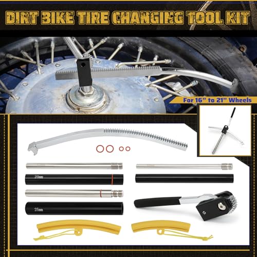 Dirt Bike Tire Changing Tool Kit Fits for Dirt Bikes Motocross Enduro 16" to 21" Wheels, Portable Tire Changer Includes 15/17/20/25mm Axles, Black - Image 5