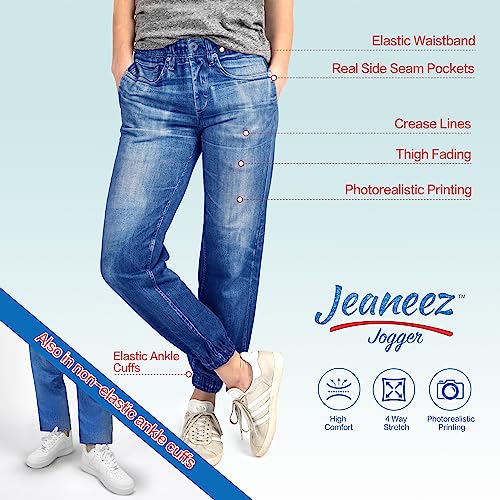 Jeaneez French Terry Jogger Jeans Pants for Women | Pull-On Elastic Waist Jeans, Stylish and Comfortable Denim