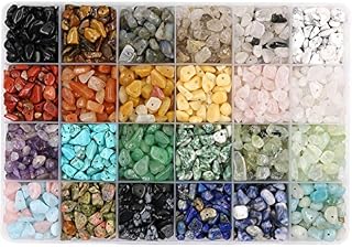 Potosala 24 Colors Natural Gemstone Chip Beads Irregular Crushed Crystal Pieces 5-7mm Stone Bead 1440 Pcs Drilled Beads for Balance Jewelry Making Life Tree (Style 1)