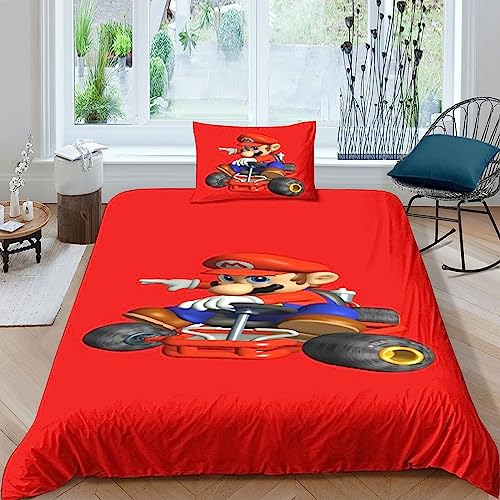 2 Piezas Juego De Funda De Edredón De Super Mario Bros 3D Niños Niñas, Películas,Microfibra Juego De Cama De Microfibra De Fundas De Cremallera Single(135x200cm)