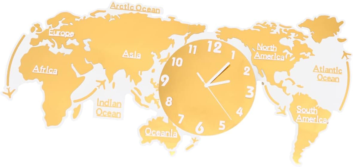 Zerodeko World Map Wall Clock Kitchen Wall Clock Vintage Bedroom Wall