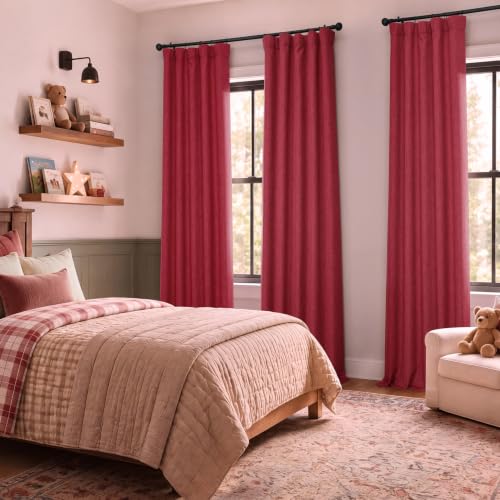 Image of HPD Half Price Drapes - Faux Linen Curtains for Living Room (1 Panel) - 50W X 108L - Textured Room Darkening Curtains for Bedroom 108 Inches Long - Drapes for Home Decor, Cardinal