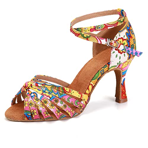 YKXLM Latin Ballroom Dance Shoes Women 3 Inch Heel Practice Dancing Shoes for Salsa Tango2