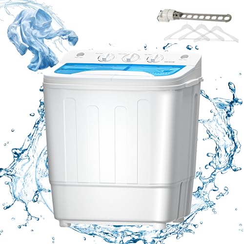 Sportpulse 22lbs Compact Mini Twin Tub Washing Machine with Drying Rack, 13lbs Portable Laundry Washer and 9lbs Spinner, Convenient and Efficient for Dorms, Apartment (22lbs)