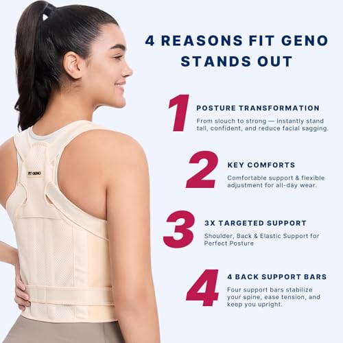 Image of Fit Geno Back Brace Posture Corrector for Women and Men, Shoulder Straightener, Adjustable Full Back Support, Upper and Lower Back Pain Relief - Scoliosis, Hunchback, Thoracic, Spine Corrector (L)