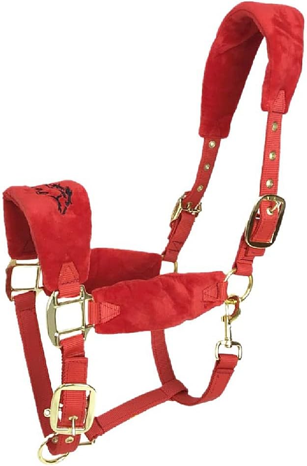 UNISTRENGH Fleece Padded Horse Halters with Nylon Lead Horse Bridle Halter and Anti-wear Rose/Gold Color Hardware Accessories