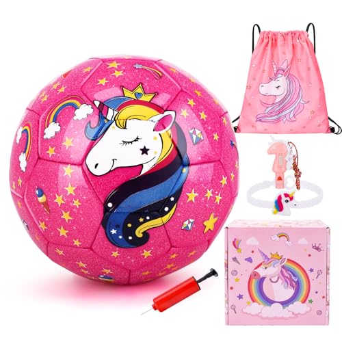 TCJJ Fu&szlig;ball Kinder Gr&ouml;&szlig;e 3 Set Mit Pumpe Und Kordelzugbeutel, Unicorn Fu&szlig;ball f&uuml;r Kleinkinder M&auml;dchen Jungen 3-12 Jahre, Fu&szlig;ballgeschenke Zu Weihnachten, Ostern Und Geburtstag