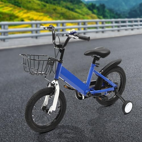 MINRS 14 Zoll Kinderfahrrad Kids Bicycle für Jungen Mädchen Kinder für Kinder Ab 3-7 Jahren Kinder Fahrräder Höhenverstellbar Fahrrad mit Korb Stützrädern Blau – Bild 6