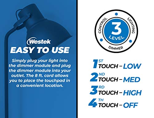 Westek Plug in Dimmer Switch for Lamps, 2 Pack - Plug in Dimmer Switch with Touch Lamp Switch - 200W, 3 Level Dimmer - Ideal for Bedside and Hard to Reach Lamps - (6043BC)