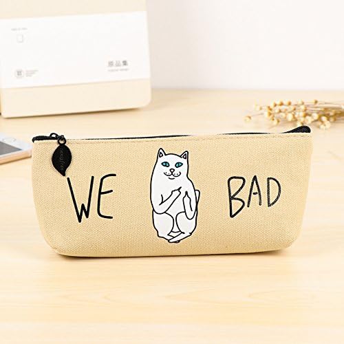 WYFKYMXX Students canvas bag cat Korean stationery bag pen bag and bulk pen pencil bag 19.5x9cm (canvas)