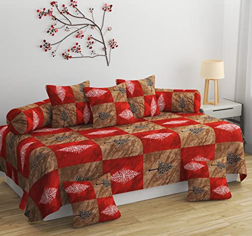 Image of Diwan Set | Diwan Bedsheet Set of 8 Pieces | Diwan Set with 1 Single Bedsheet, 2 Bolster Cover, 5 Cushion Covers | 100% Microfiber for Living Room Dining Hall