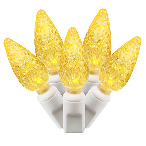 Vickerman X6W8507 Light Set Features 50 LED Lights on White Wire with 6" Bulb Spacing, 25', Yellow
