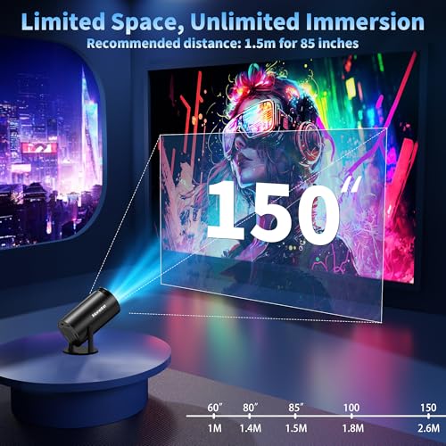 Image of [Built-in Apps & 2026 Upgraded] Mini Projector with WiFi 6 and Bluetooth 5.2 Support 4K 1080P Auto Keystone 270 Rotatable Projector Portable Compatibile with HDMI /TV Stick /Memory Stick /Laptop, Black
