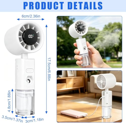 Image of QLECT 2-in-1 Mini AC Portable Fan with Water Mist Spray, 1800mAh Rechargeable Battery, 5 Speed USB Fast Charging Handheld Fan, Foldable Personal Cooling Fan for Travel, Office, Home, Men & Women