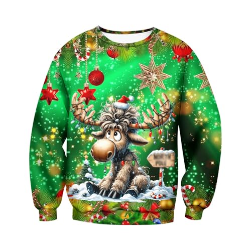 Felpa Natalizia Uomo Maglione Natale Stampa Renna Buffa con Nevicata