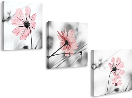 Genius Decor- Modern Bedroom Wall Art Pink Gray Flower Pictures
