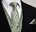 HISDERN Sage Green Vest and Tie Sets for Men Paisley Floral Jacquard Necktie Pocket Square 3PCS Casual Business Vests Waistcoat for Suit or Tuxedo