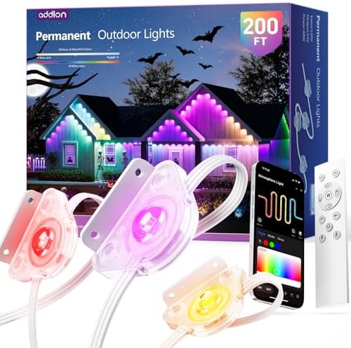 addlon 200FT Permanent Outdoor Lights, Smart RGB LED Lights for House & Outdoor Decor, App & Remote Control, DIY Scene Mode, IP67 Waterproof for Christmas, Holiday, Party, Halloween Decorations