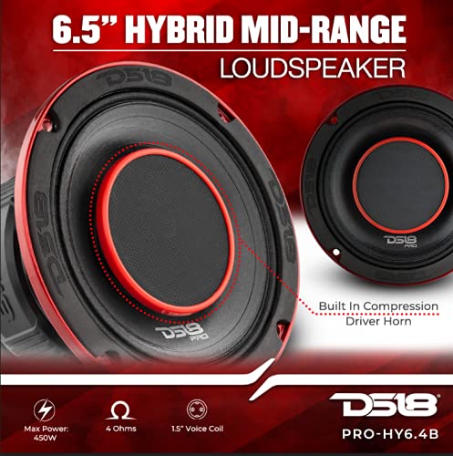 Ds18 Pro-Hy6.4B 6.5" Hybrid Mid-Range Car Audio Loudspeaker With 1" Vc Built-In Compression Driver Horn And Water Resistant Cone 450W Max 225W Rms 4 Ohms (1 Speaker) #TOP1
