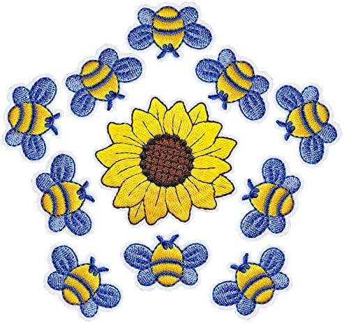 Bee Patch,Embroidered Sunflower Patch,SPRT 11 Pieces Iron on Bee Yellow Flower Patches Decoration Sewing Patch for Bags Jackets Jeans Clothes