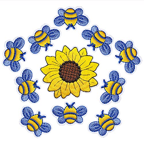 Bee Patch,Embroidered Sunflower Patch,Sprt 11 Pieces Iron On Bee Yellow Flower Patches Decoration Sewing Patch For Bags Jackets Jeans Clothes #TOP3