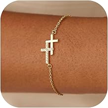 Dochais Bracelet Femme Or/Argent, Bracelets en Or Plaqué 14K, Réglable Chaîne Doré Croix pour Filles Femmes