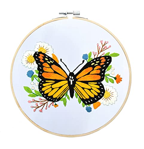 Yutaohui Butterfly Embroidery Kit With Flower,Flora Embroidery Kit For Adults Beginner,Stamped Cross Stitch Kit For Starters With Instruction,Hoop(7.9Inch*7.9Inch),Needles,Cloth And Thread. #TOP1