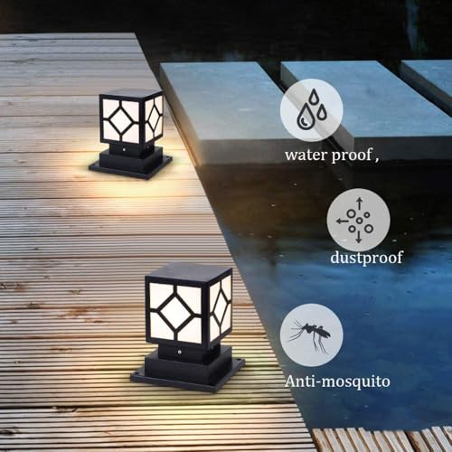 Image of Gate Light for Outdoor Waterproof, Gate Light Lamp for Home Entrance & Garden - Modern Pillar Gate Lamp for Pathway, Porch & Patio (GL17 Black, Pack of 2)