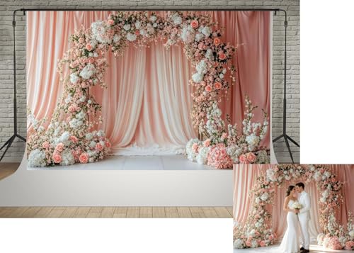 Fondo fotográfico Kate 7x5ft con flores rosas y blancas miniatura 1