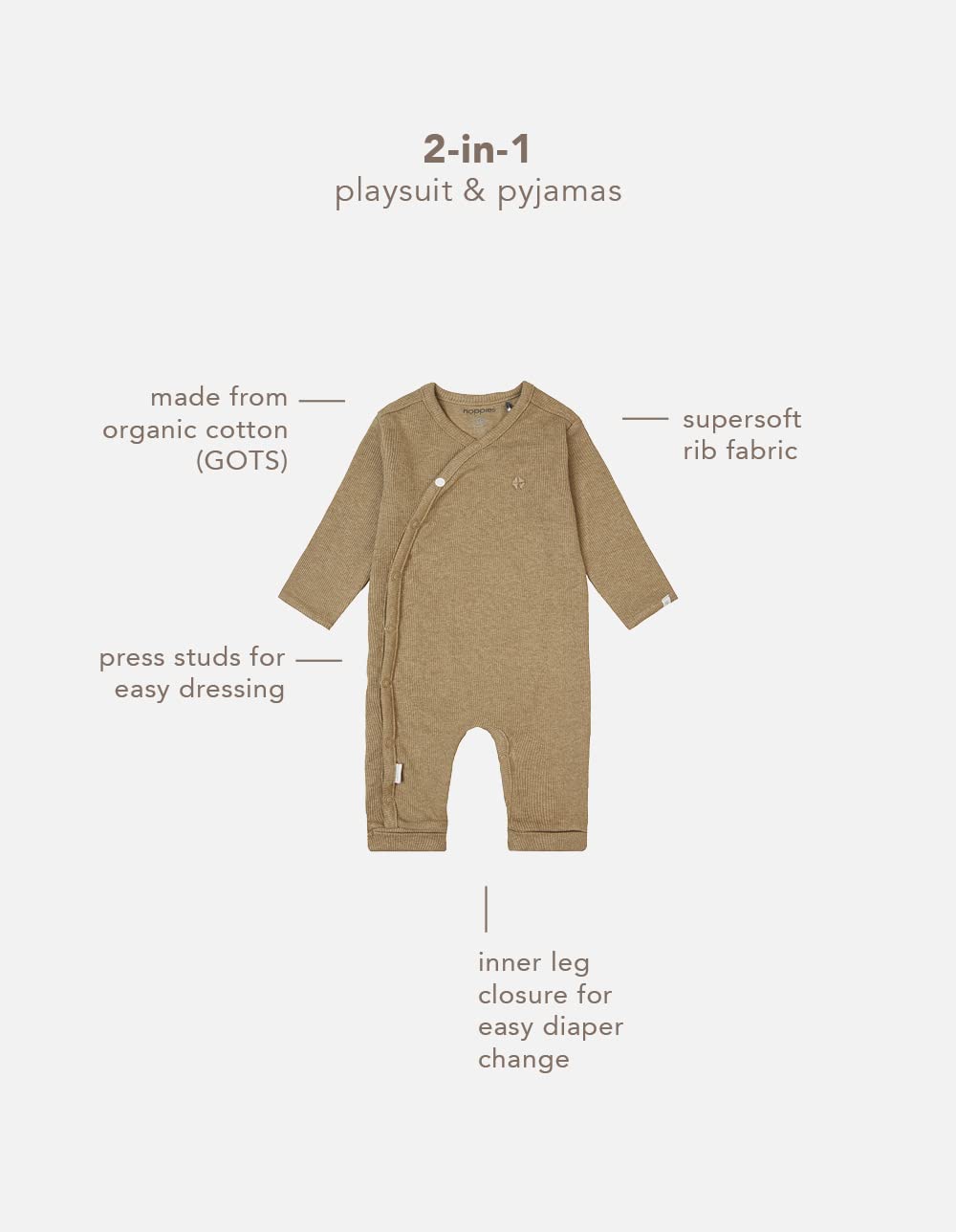 Noppies U Playsuit LS Rib Nevis Overol para Bebés