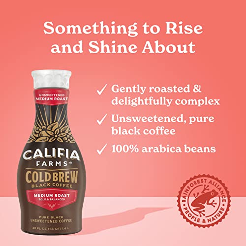 Califia Farms - Pure Black Medium Roast Cold Brew Coffee, 48 Oz, 100% Arabica, Plant Based, Vegan, Gluten Free, Non Gmo, Sugar Free, Iced Coffee #TOP2