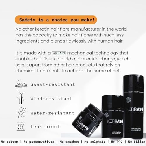 Image of Kerrato Hair Fibres 28g (NATURAL BLACK) with Fibre Hold Spray (100ml), Optimizer Comb, and Pump | Confidence Kit for Fuller, Natural-Looking Hair | Hair Fiber Combo Kit