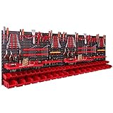 Werkstattregal mit Werkzeughaltern und Stapelboxen Wandbefestigung