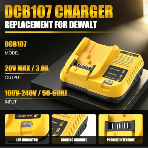 Image of 12.0Ah DCB206 Replace for Dewalt 20V Max Battery and DCB107 Charger, 2Pack