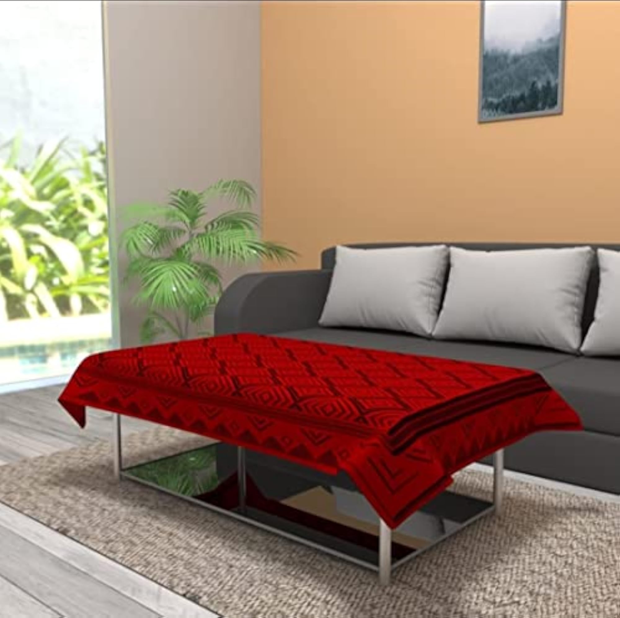 Floral Design Polyester Table Cloth, Anti Slip, Red