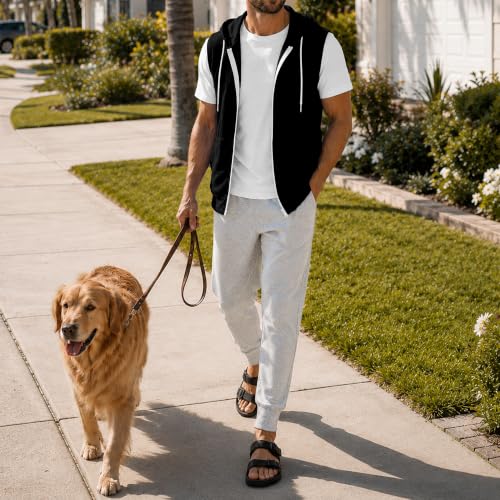 Image of Ohoo Mens Slim Fit Sleeveless Lightweight Zip Up Hooded Sweatshirt Vest Hoodie