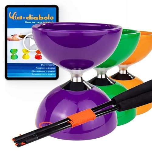 Juggle Dream Carousel Diabolo Jonglage Kit - Essieu Triple Roulement à Billes + Diablo Baguettes Superglass, Vidéo d'apprentissage en Ligne (Violet)