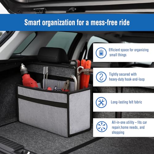 Image of JVCV Large Car Trunk Boot Organizer, Car Storage and Organizer Anti Slip Car Accessories Organizer for Car, Suv, Sedan, Truck, Minivan Anti Slip Bottom (LARGE - Light Grey).
