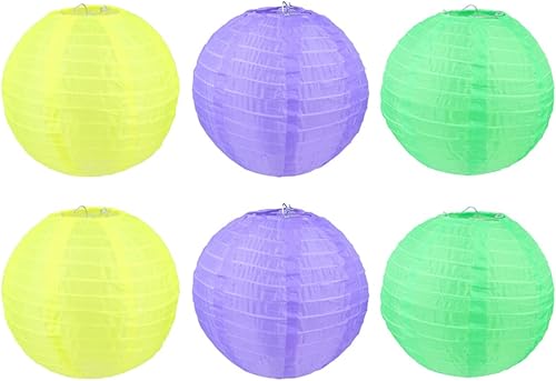6 faroles redondos de 8 pulgadas colgantes impermeables de seda para decoración de bodas y fiestas (morado, amarillo, verde)