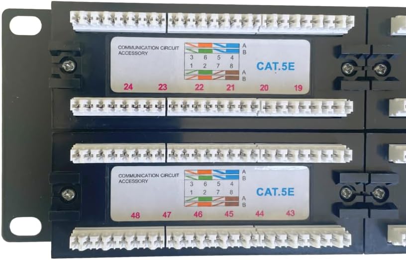 48-Port UTP Cat 5E Patch Panel, 110 IDC, Black (No Back Bar) Network Distribution Panel + Inline Coupler CAT 6 RJ45 Connector