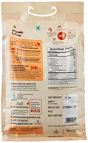 Image of Organic Tattva, Organic Biryani Basmati Gluten Free and Unpolished Rice, 5Kg (Pack of 3)